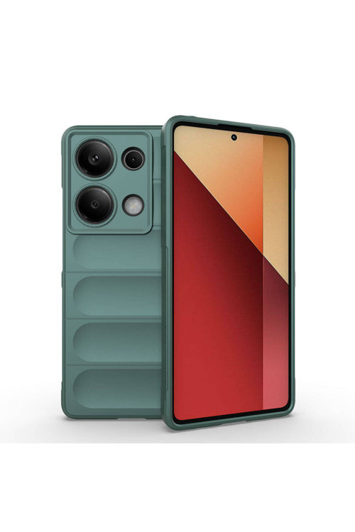Redmi Note 13 Pro 4G Kılıf Esnek Tpu Oyuklu Arka Yüzey Tasarımlı Klfs Etnik Silikon Kapak - Koyu Yeş