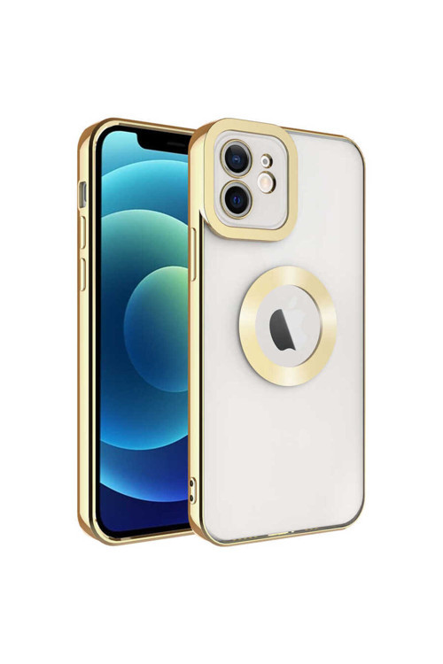 İphone 12 Uyumlu Kamera Korumalı Logo Gösteren Klfs Omega Kılıf-Gold