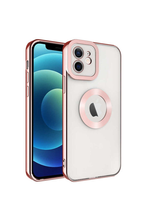 İphone 12 Uyumlu Kamera Korumalı Logo Gösteren Klfs Omega Kılıf-Rose Gold