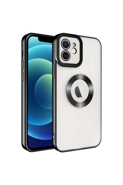 İphone 12 Uyumlu Kamera Korumalı Logo Gösteren Klfs Omega Kılıf-Siyah