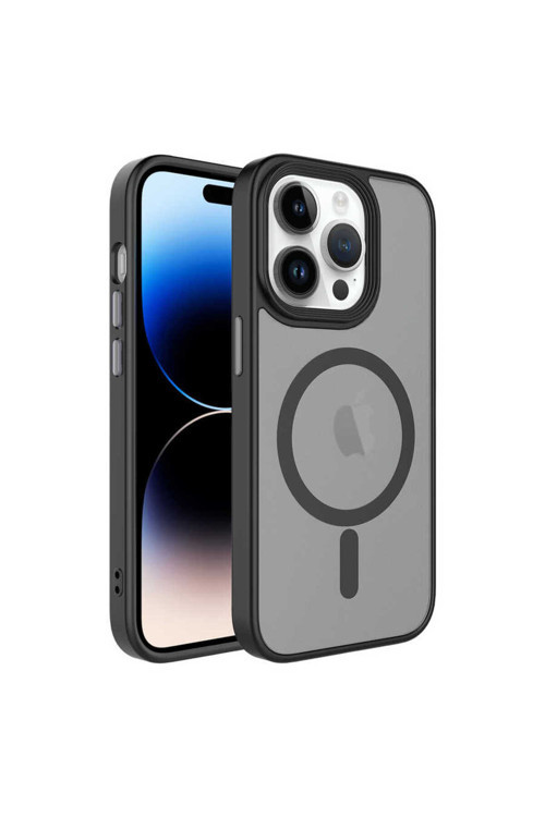 İphone 13 Pro Max Uyumlu Mat Arka Yüzey Wireless Şarj Özellikli Klfs Flet Magsafe Kılıf-Siyah
