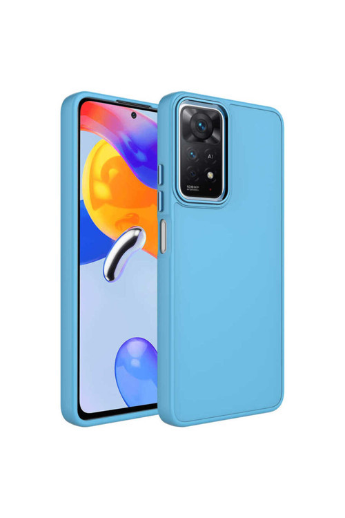 Redmi Note 11 Global Kılıf Metal Çerçeve Ve Buton Tasarımlı Silikon Klfs Luna Kapak - Sierra Mavi
