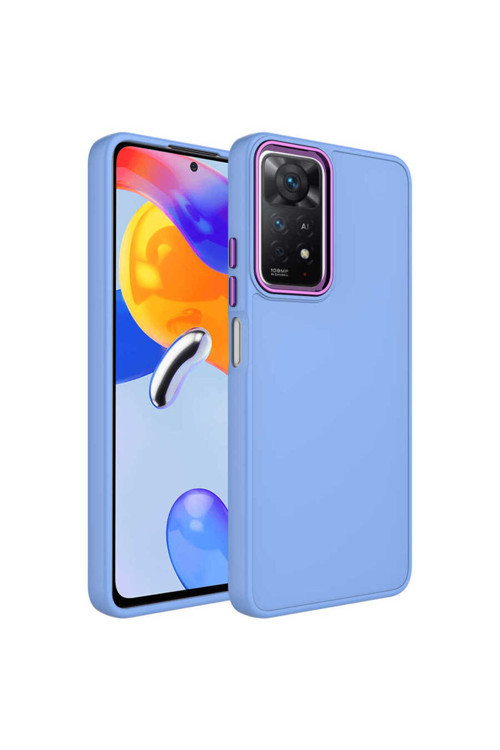 Redmi Note 11 Global Kılıf Metal Çerçeve Ve Buton Tasarımlı Silikon Klfs Luna Kapak - Lila