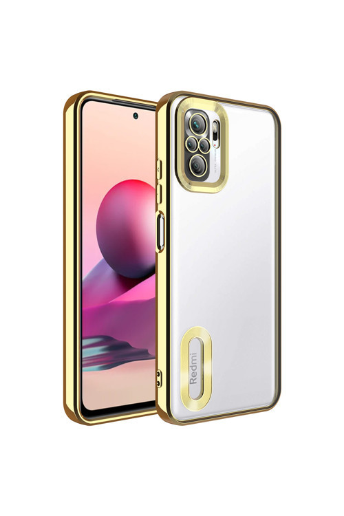 Redmi Note 10 Kılıf Kamera Korumalı Logo Gösteren Klfs Omega Kapak - Gold