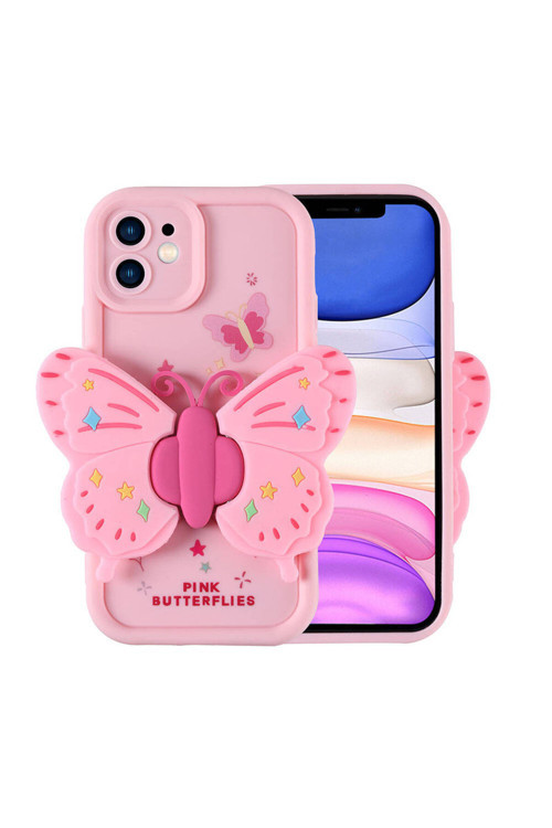 İphone 11 Kılıf Kamera Korumalı Figür Tasarımlı Klfs Kapya Kapak-Pembe Açık