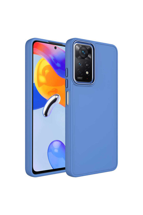 Redmi Note 11 Global Kılıf Metal Çerçeve Ve Buton Tasarımlı Silikon Klfs Luna Kapak - Lavendery Gray