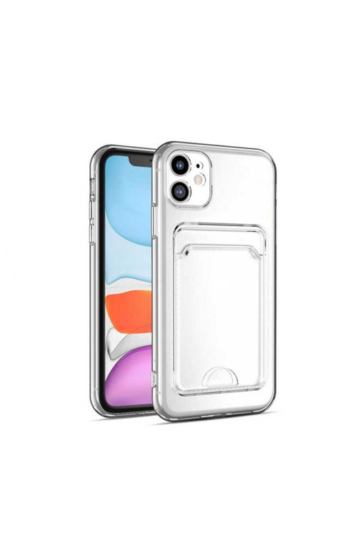 İphone 12 Uyumlu Kartlıklı Şeffaf Klfs Setra Clear Silikon Kılıf-Renksiz