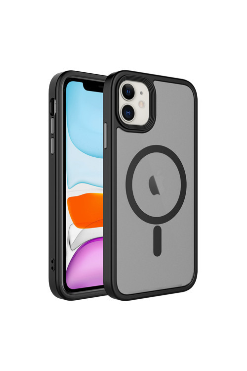 İphone 12 Uyumlu Mat Arka Yüzey Wireless Şarj Özellikli Klfs Flet Magsafe Kılıf-Siyah