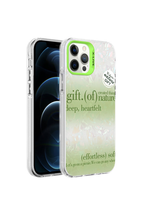 İphone 12 Pro Max Uyumlu Mermer Desenli Klfs Marbello Kılıf-Yeşil