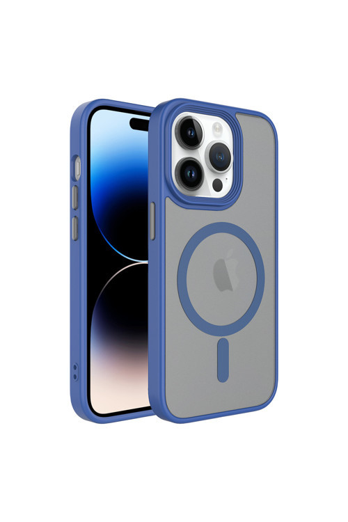 İphone 13 Pro Uyumlu Mat Arka Yüzey Wireless Şarj Özellikli Klfs Flet Magsafe Kılıf-Mavi