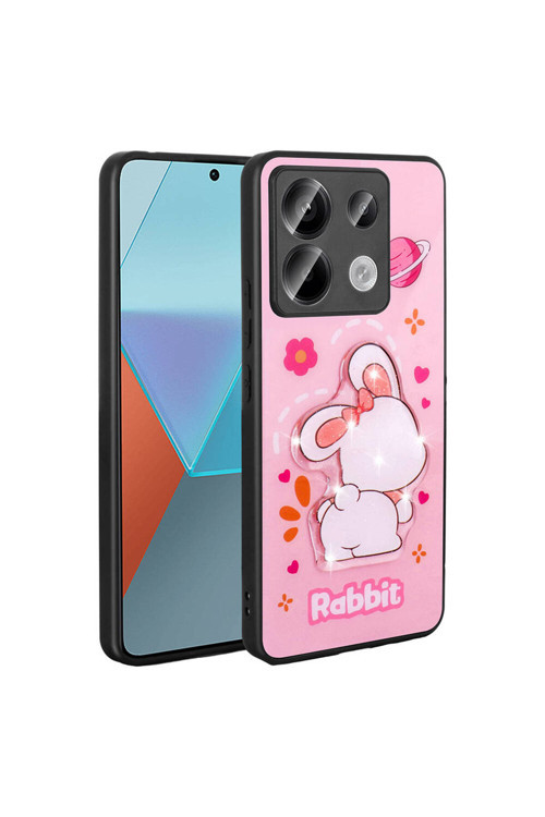 Redmi Note 13 Pro 5G Kılıf Parlayan Kabartmalı İkonik Figürlü Klfs Amas Silikon Kapak - Pembe