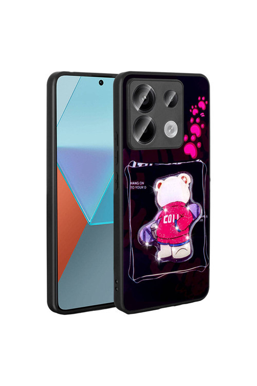 Redmi Note 13 Pro 5G Kılıf Parlayan Kabartmalı İkonik Figürlü Klfs Amas Silikon Kapak - Siyah