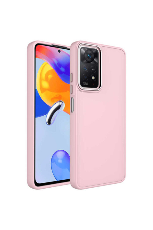 Redmi Note 11 Global Kılıf Metal Çerçeve Ve Buton Tasarımlı Silikon Klfs Luna Kapak - Pembe