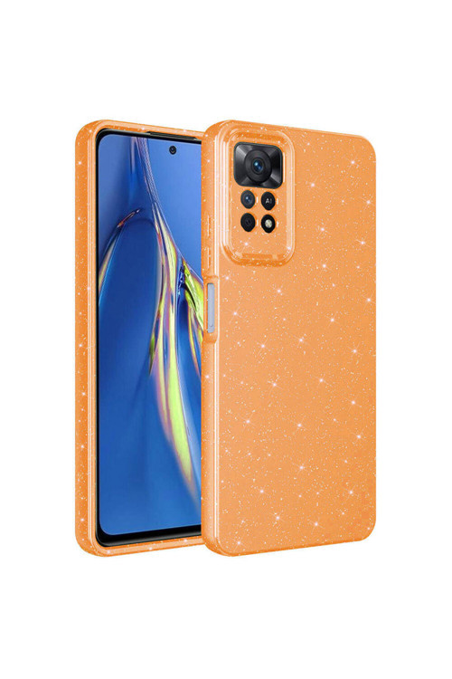 Redmi Note 12 Pro 4G Kılıf Kamera Korumalı Simli Lüks Klfs Koton Kapak - Turuncu