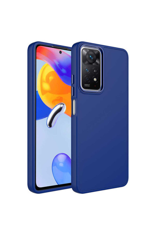 Redmi Note 11 Global Kılıf Metal Çerçeve Ve Buton Tasarımlı Silikon Klfs Luna Kapak - Lacivert