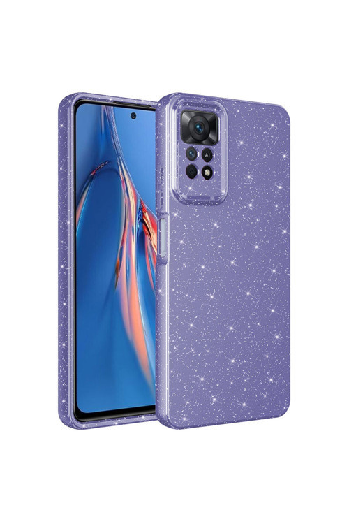 Redmi Note 12 Pro 4G Kılıf Kamera Korumalı Simli Lüks Klfs Koton Kapak - Mor