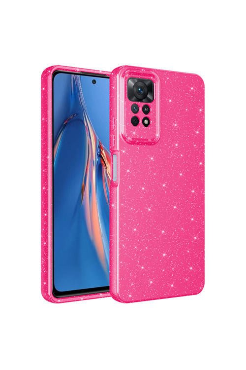 Redmi Note 12 Pro 4G Kılıf Kamera Korumalı Simli Lüks Klfs Koton Kapak - Pembe Koyu