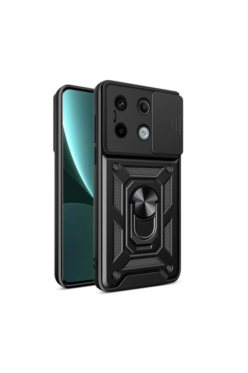 Redmi Note 13 Pro 5G Kılıf Magnetik Standlı Kamera Korumalı Klfs Sürgülü Vega Kapak - Siyah