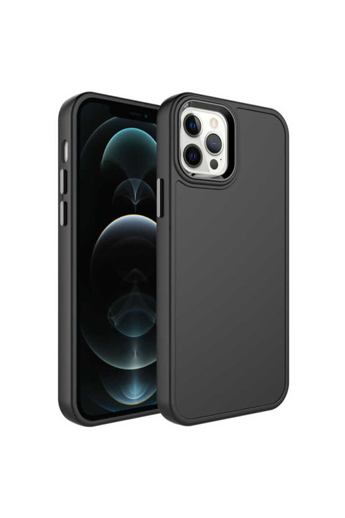 İphone 13 Pro Uyumlu Metal Çerçeve Ve Buton Tasarımlı Sert Klfs Botox Kılıf-Siyah