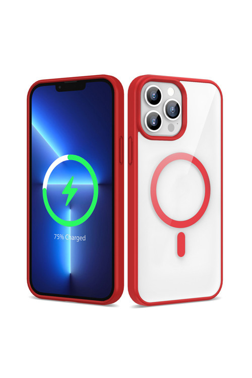 İphone 13 Pro Kılıf Magsafe Wireless Şarj Özellikli Silikon Klfs Ege Kapak - Kırmızı