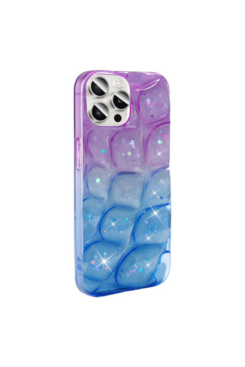 İphone 14 Pro Max Kılıf Simli 3D Desenli Klfs Hacar Kapak - Mor-Mavi