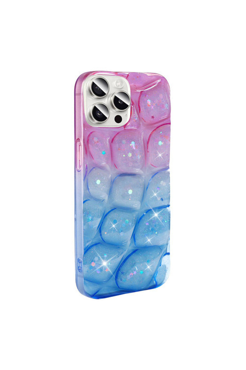 İphone 14 Pro Max Kılıf Simli 3D Desenli Klfs Hacar Kapak - Pembe - Mavi