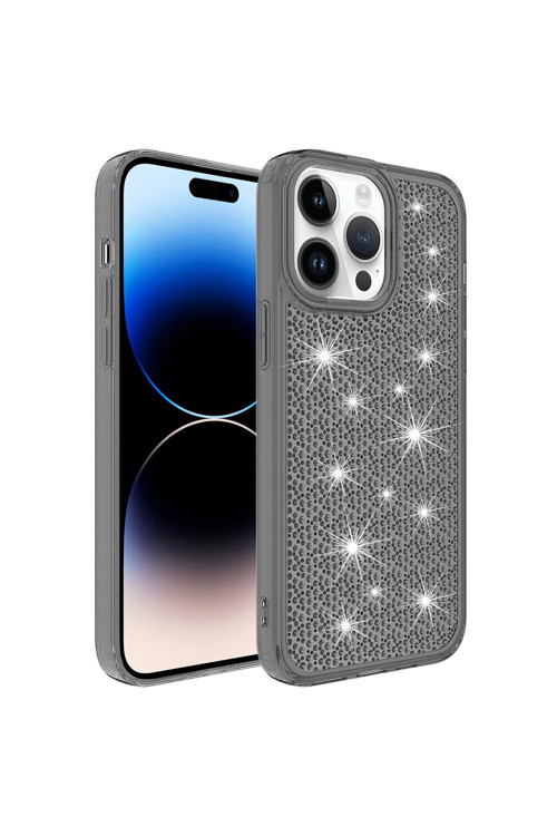 İphone 14 Pro Uyumlu Aihttgli Parlak Tasarımlı Klfs Snow Kılıf-Siyah