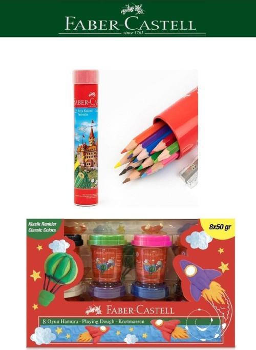 Faber-Castell Oyun Hamuru 50G X 8 Klasik Renkler + 12'li Keçeli Kalem