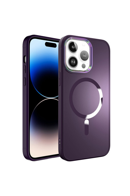 İphone 14 Pro Uyumlu Magsafe Wireless Şarj Özellikli Klfs Stil Kılıf-Derin Mor