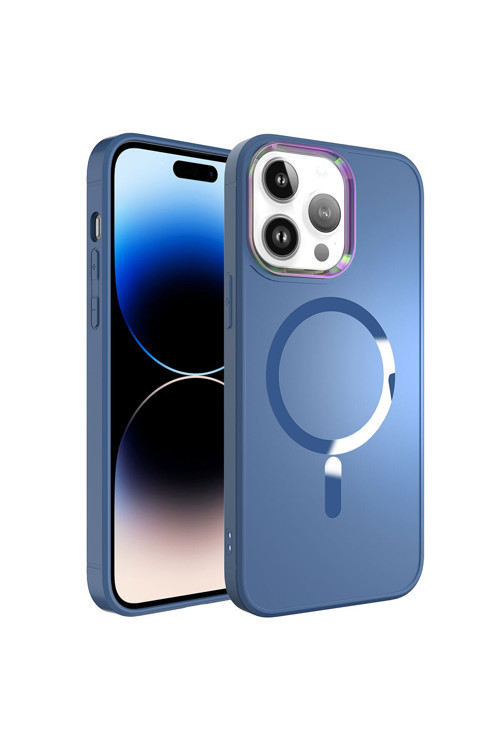 İphone 14 Pro Uyumlu Magsafe Wireless Şarj Özellikli Klfs Stil Kılıf-Sierra Mavi