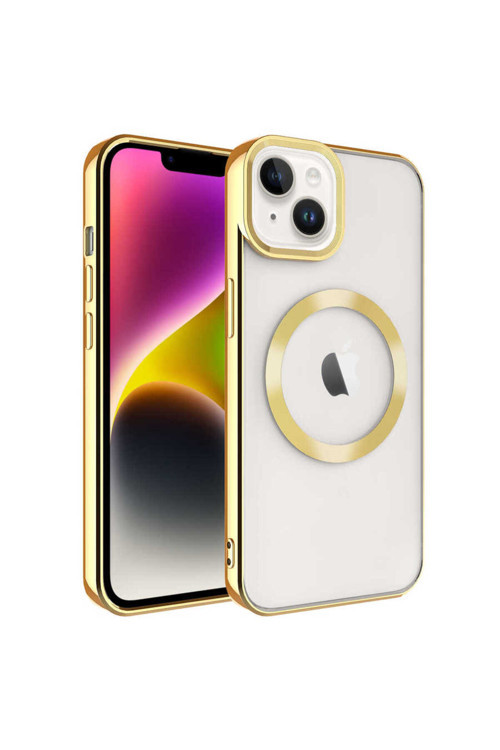 İphone 14 Uyumlu Magsafe Wireless Şarj Özellikli Klfs Setro Silikon-Gold