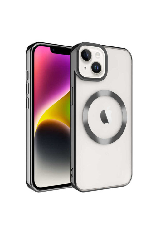 İphone 14 Uyumlu Magsafe Wireless Şarj Özellikli Klfs Setro Silikon-Siyah