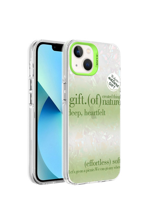 İphone 14 Uyumlu Mermer Desenli Klfs Marbello Kılıf-Yeşil