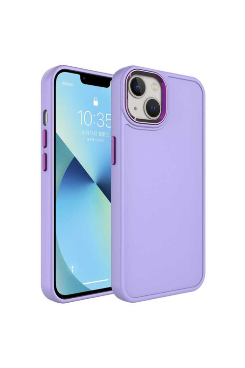 İphone 14 Uyumlu Metal Çerçeve Ve Buton Tasarımlı Sert Klfs Botox Kılıf-Lila