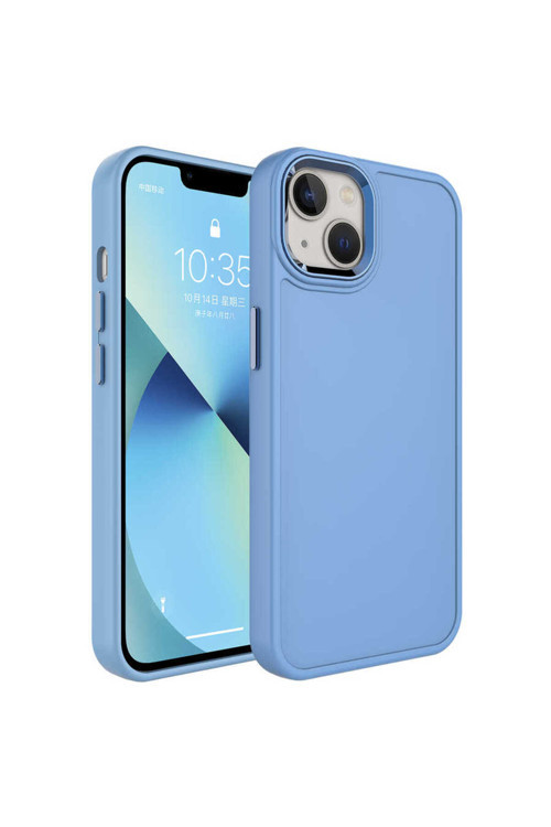İphone 14 Uyumlu Metal Çerçeve Ve Buton Tasarımlı Sert Klfs Botox Kılıf-Mavi