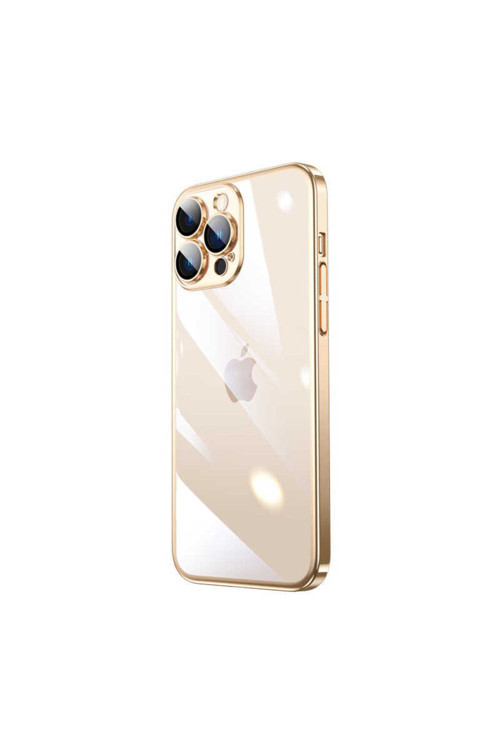 İphone 14 Pro Uyumlu Sert Pc Renkli Çerçeveli Klfs Riksos Kılıf-Gold