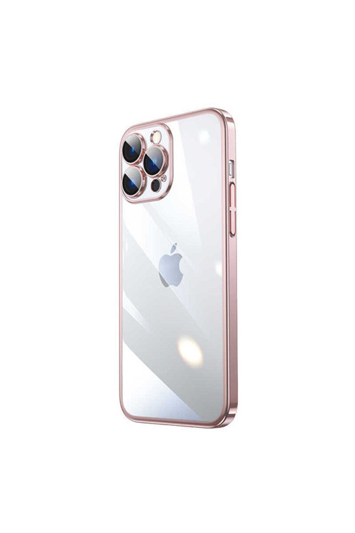 İphone 14 Pro Uyumlu Sert Pc Renkli Çerçeveli Klfs Riksos Kılıf-Rose Gold
