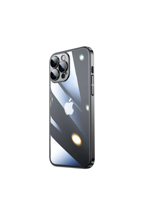 İphone 14 Pro Uyumlu Sert Pc Renkli Çerçeveli Klfs Riksos Kılıf-Siyah