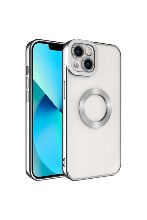 İphone 14 Uyumlu Kamera Korumalı Logo Gösteren Klfs Omega Kılıf-Gümüş