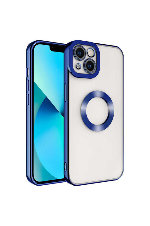 İphone 14 Uyumlu Kamera Korumalı Logo Gösteren Klfs Omega Kılıf-Mavi
