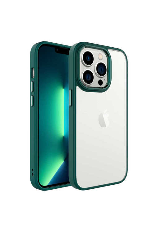 İphone 14 Pro Uyumlu Klfs Krom Kılıf-Koyu Yeşil