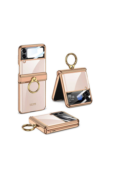 Galaxy Z Flip 4 Kılıf Kıpta Mıknatıslı Yüzüklü Lens Korumalı Sert Kapak