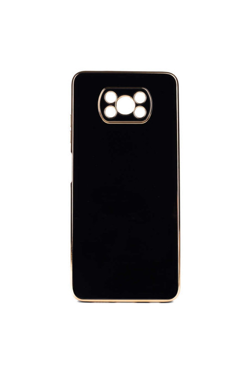 Xiaomi Poco X3 Kılıf Kamera Korumalı Gold Kenarlı Silikon Kapak