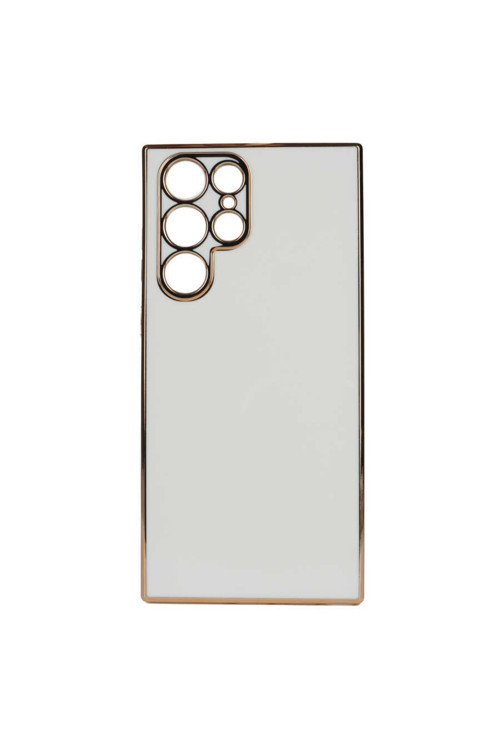 Samsung Galaxy S22 Ultra Kılıf Kamera Korumalı Gold Kenarlı Silikon Kapak