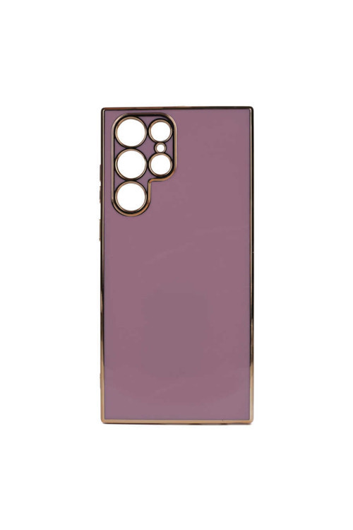 Samsung Galaxy S22 Ultra Kılıf Kamera Korumalı Gold Kenarlı Silikon Kapak