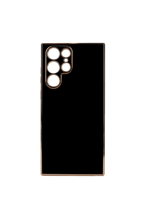 Samsung Galaxy S22 Ultra Kılıf Kamera Korumalı Gold Kenarlı Silikon Kapak