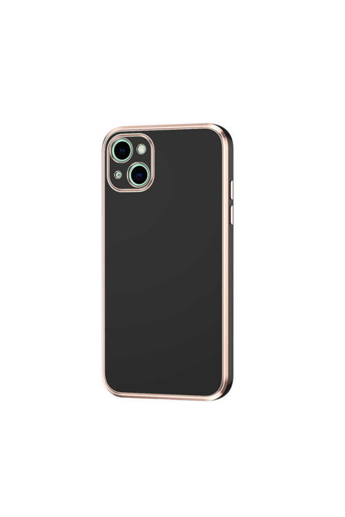 Apple Iphone 13 Kılıf Kamera Korumalı Gold Kenarlı Silikon Kapak