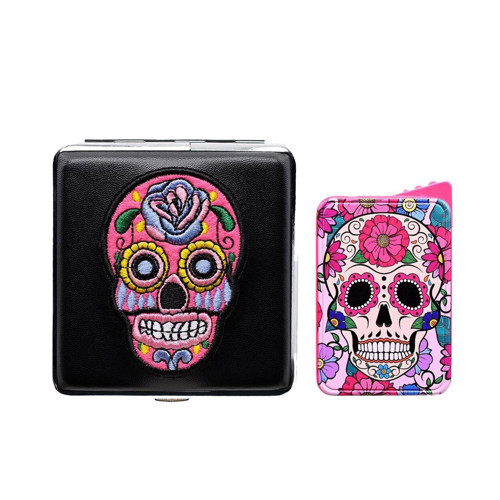 La Catrina Sigara Tabaka ve Çakmak Seti Pembe