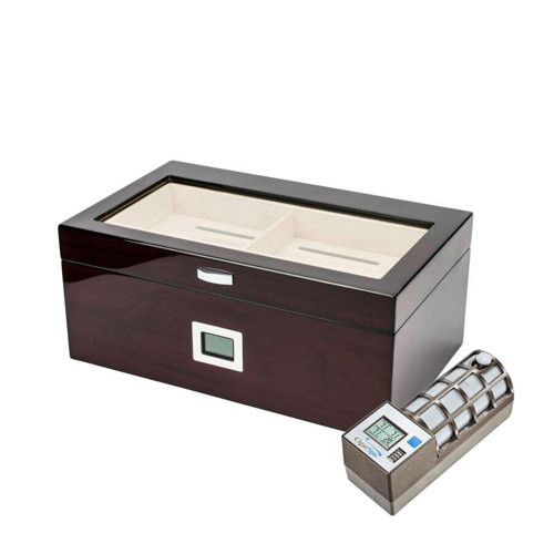 Cedar Alman Puro Kutusu Humidor Parlak Kiraz 80's CigarSpa Elektronik Nemlendirme
