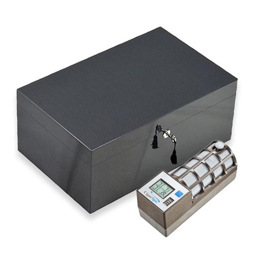 İtaly Humidor Puro Kutusu Karbon Desen 120's Cigar Spa Elektronik Puro Nemlendirme Cihazı